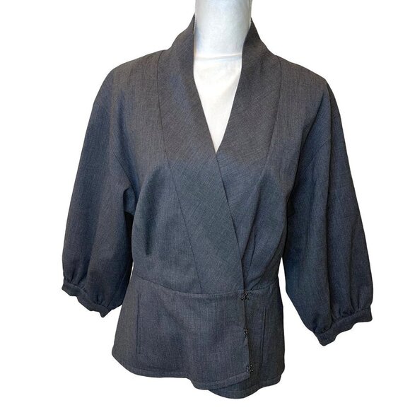Trina Turk Womens Jacket Gray Size 10 Wool Spandex Blend Peplum Pockets Hook Eye - Picture 1 of 11